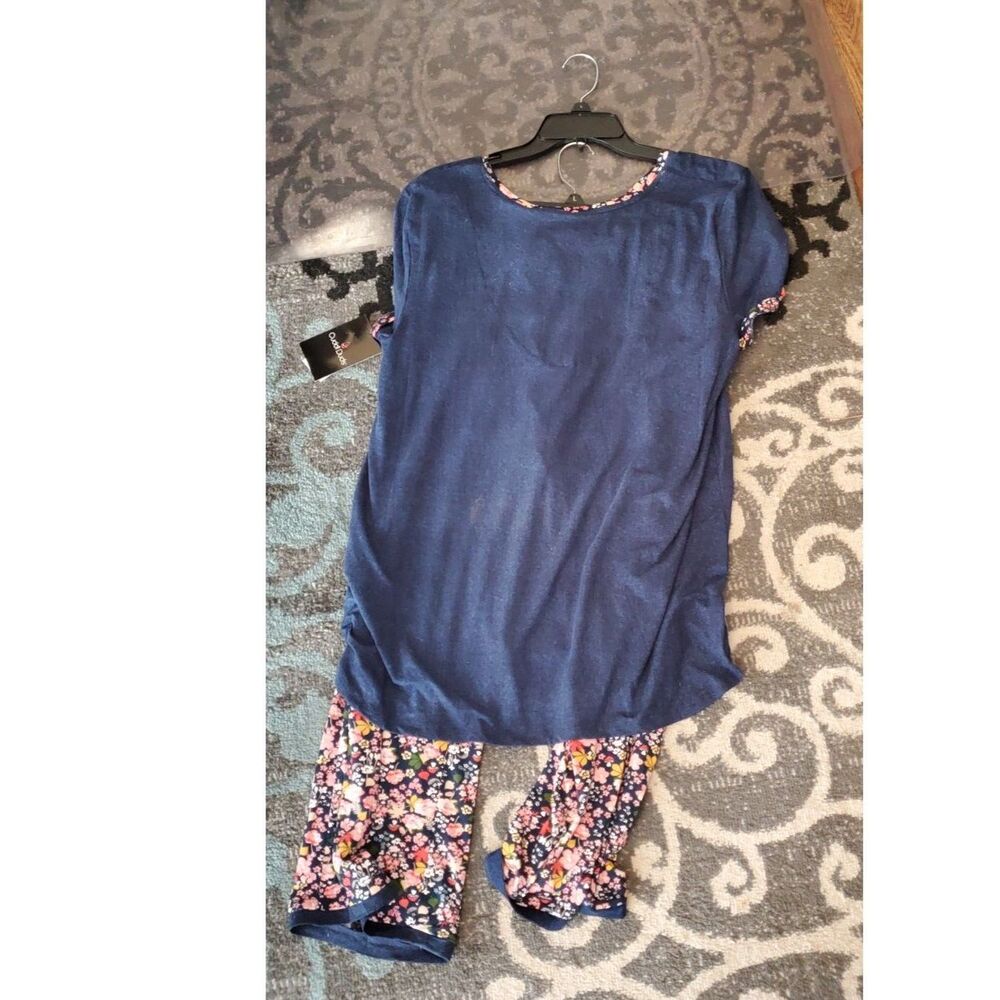 Cuddl Duds Womens Henley Cropped Pants P Navy Floral L